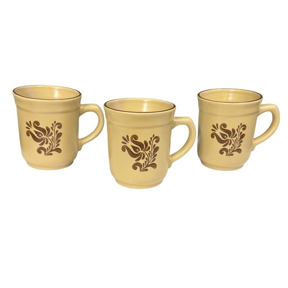 Pfaltzgraff Village Mugs 2008 Brown Beige Stoneware Coffee Cups - Set Of 3